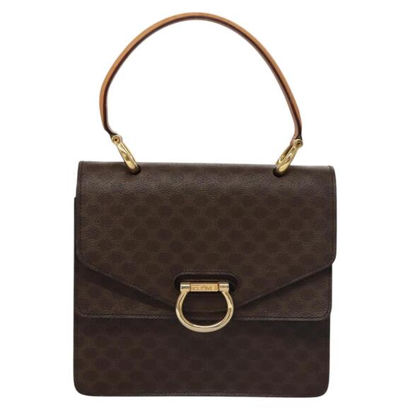 CELINE Macadam Canvas Hand Bag Pvc Leather Brown Gold - Picture 2 of 13